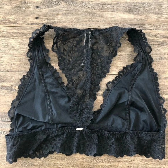 Pink Victorias Secret Size Large Black Lace Bralette Bra Racerback Unlined Sexy - Picture 3 of 3